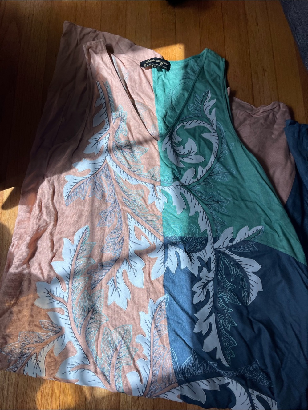 Anthropologie Floral Block-Color Maxi Dress - Green & Peach